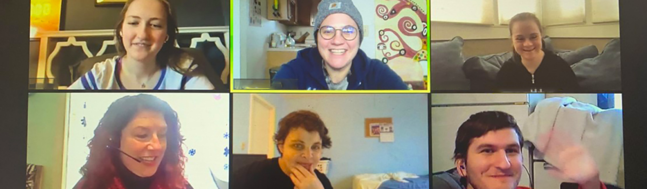 smiling friends on a Zoom meeting