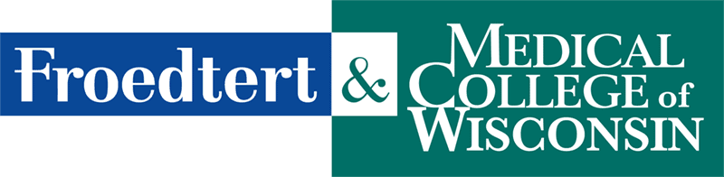 Froedtert & Medical College of Wisconsin logo with blue and green background sections and white text.