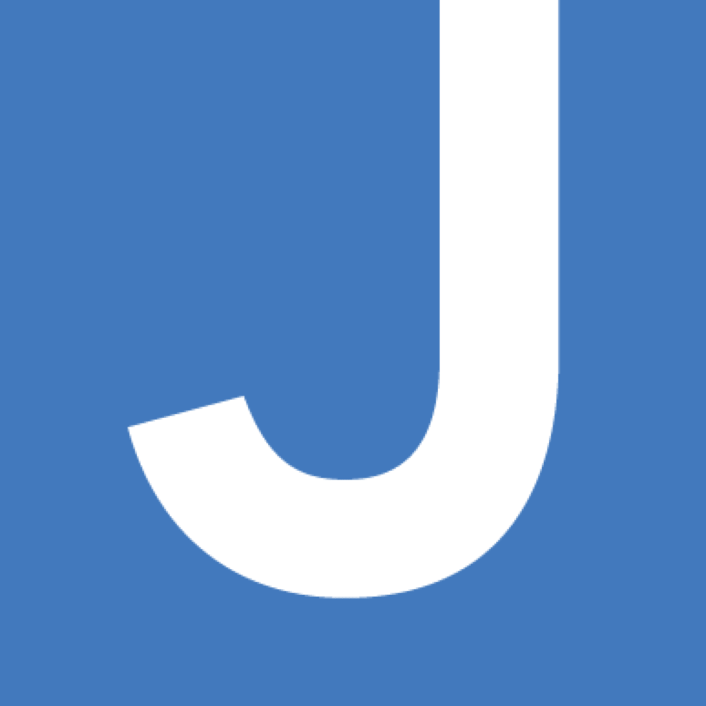 The letter j on a blue background.