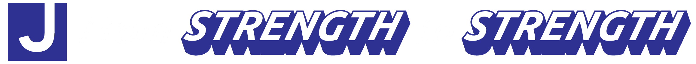 A blue square with a white "J" followed by the phrase "From STRENGTH to STRENGTH" in bold and italic blue text.